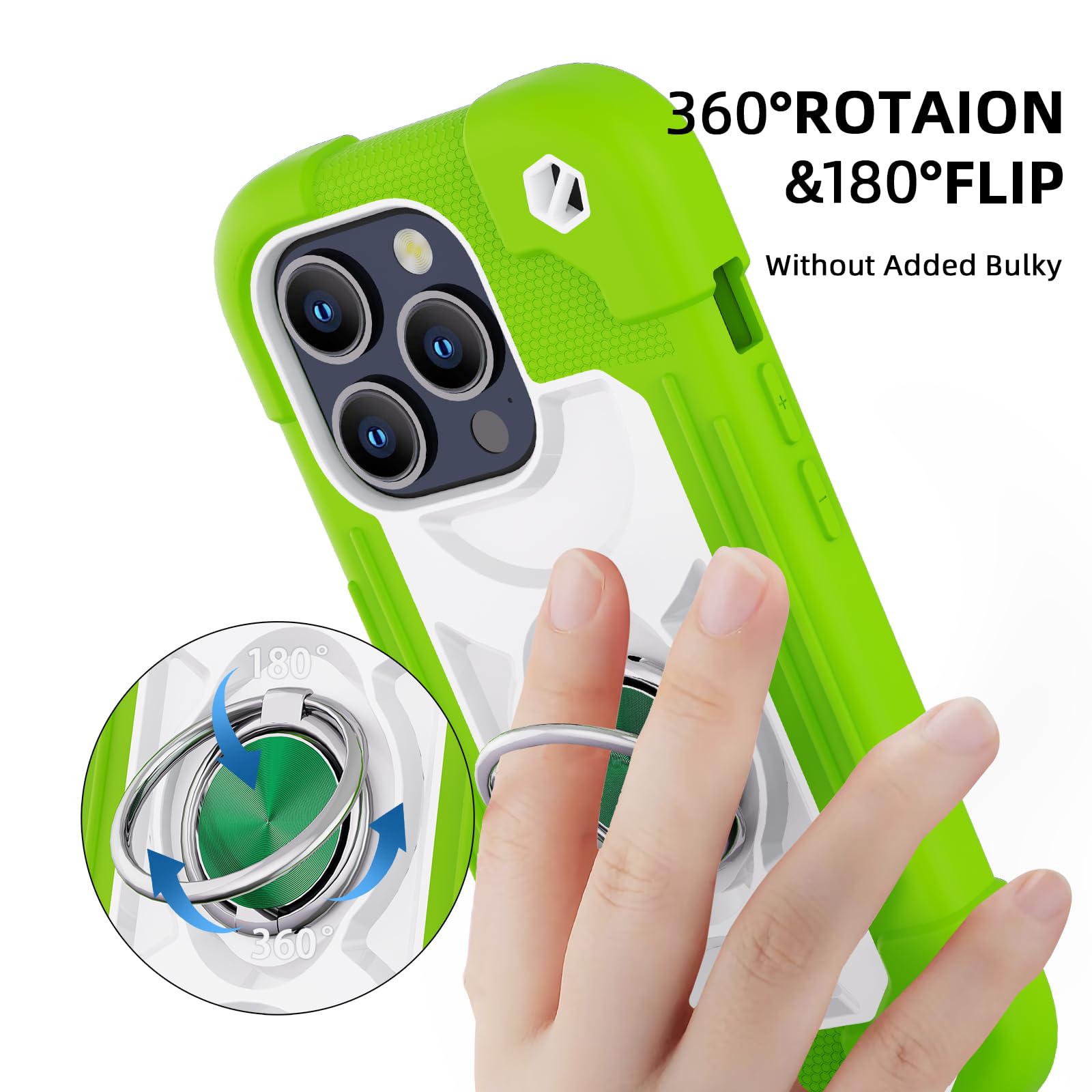 Compatibile con iPhone 15 Pro Max 6,7" - Custodia resistente agli urti di grado militare con anello di supporto, protezione per lo schermo in vetro e protezione per lenti della fotocamera