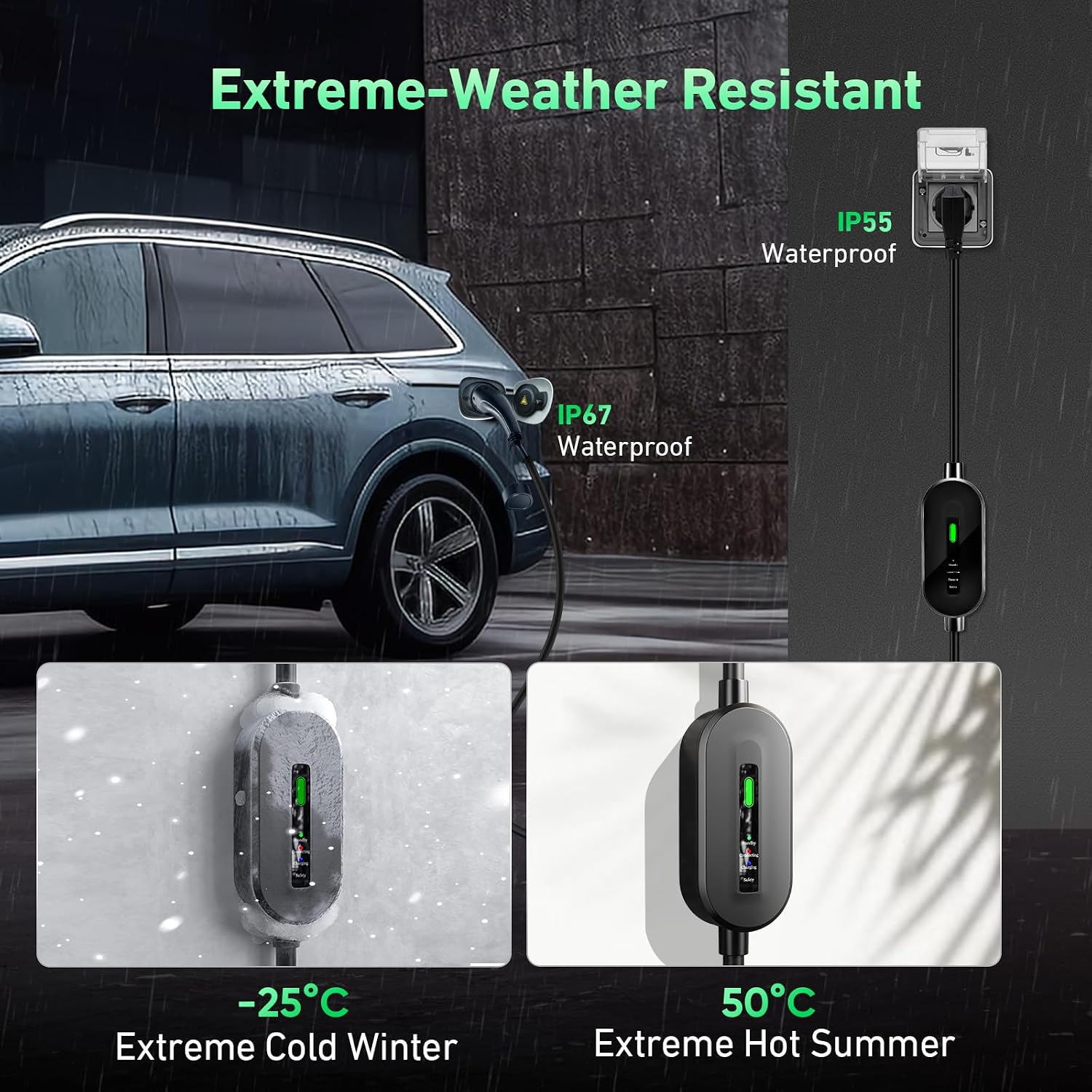 EV charger control box in extreme cold and hot weather conditions.
