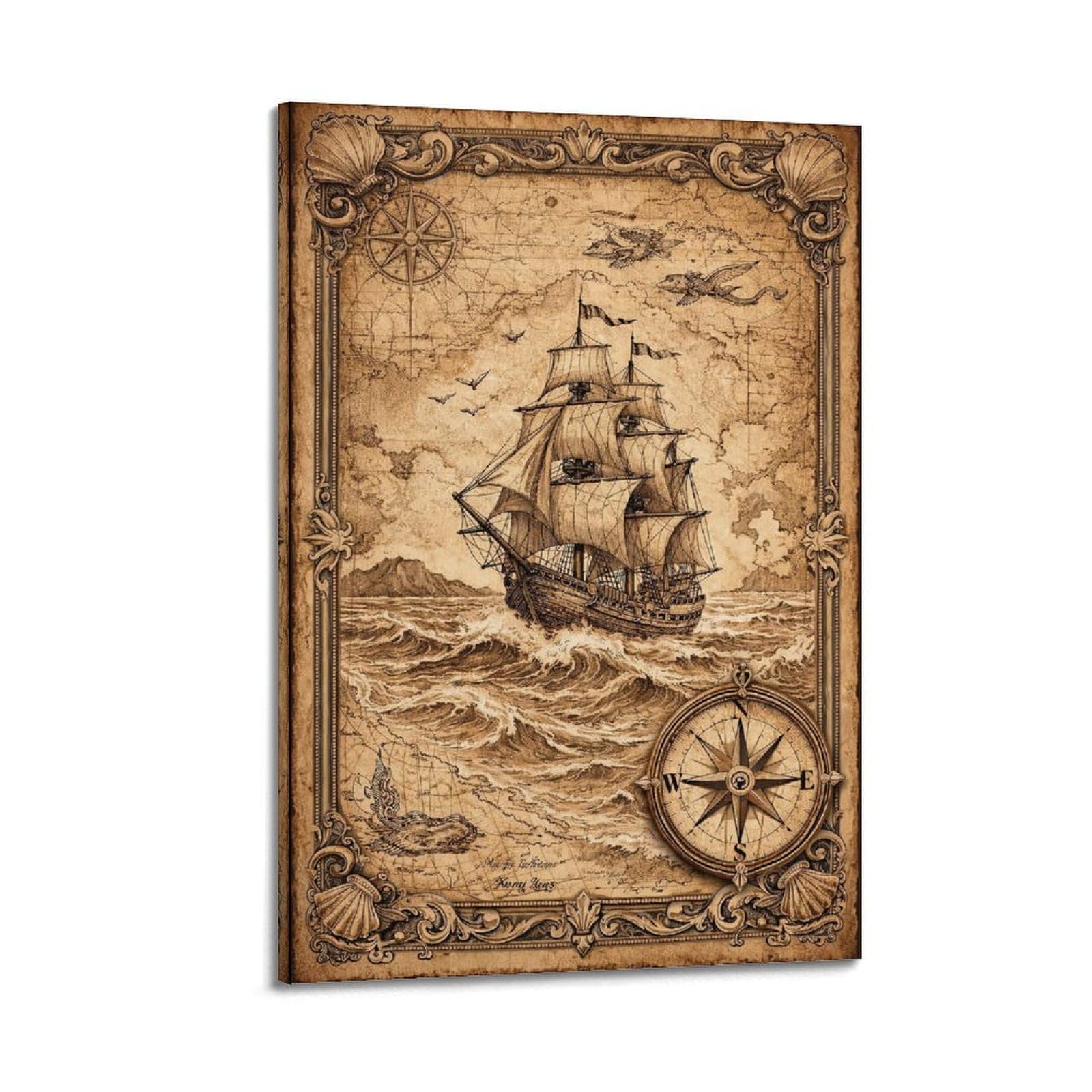 OKAHYS Vintage Nautical Compass Poster Decorative Painting Canvas Wall Artworks Picture 20x30inch(50x75cm)