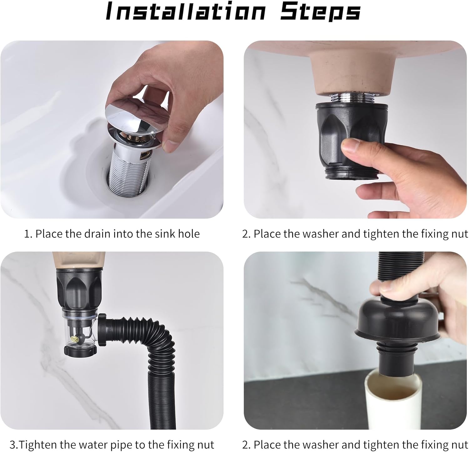 Chrome Bathroom Sink Drain Kit, Pop Up Drain with Flexible Expandable Trap Sink Drain Pipe Tube Bathroom Sink Drain with Strainer Basket Hair Catcher Anti Clog for Vanity RV