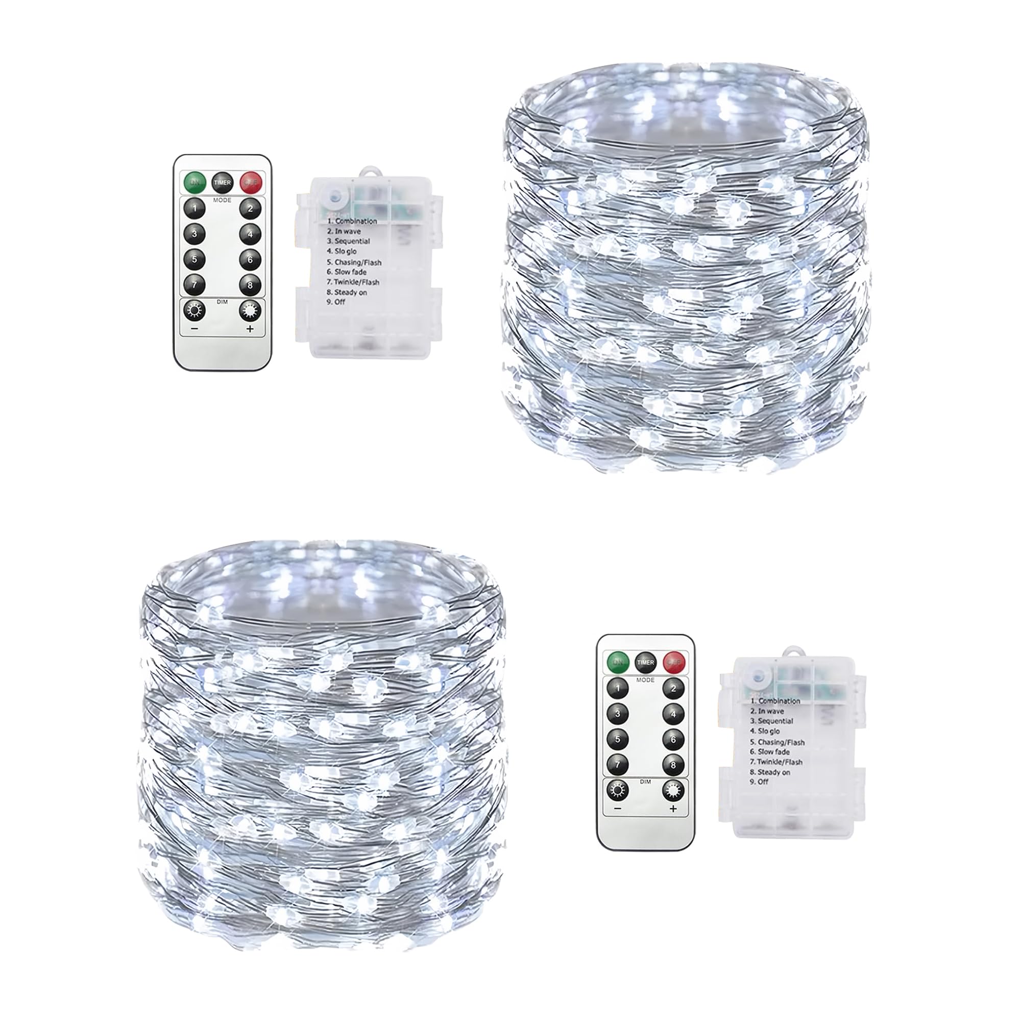 Clearhill Cool White Fairy Lights 2Pack, 65.6Ft 200Led Twinkle String Lights Battery（Not Included） Operated With Remote Control, 8 Modes, Timing & Dimmable For Christmas Bedroom Indoor Outdoor Decor