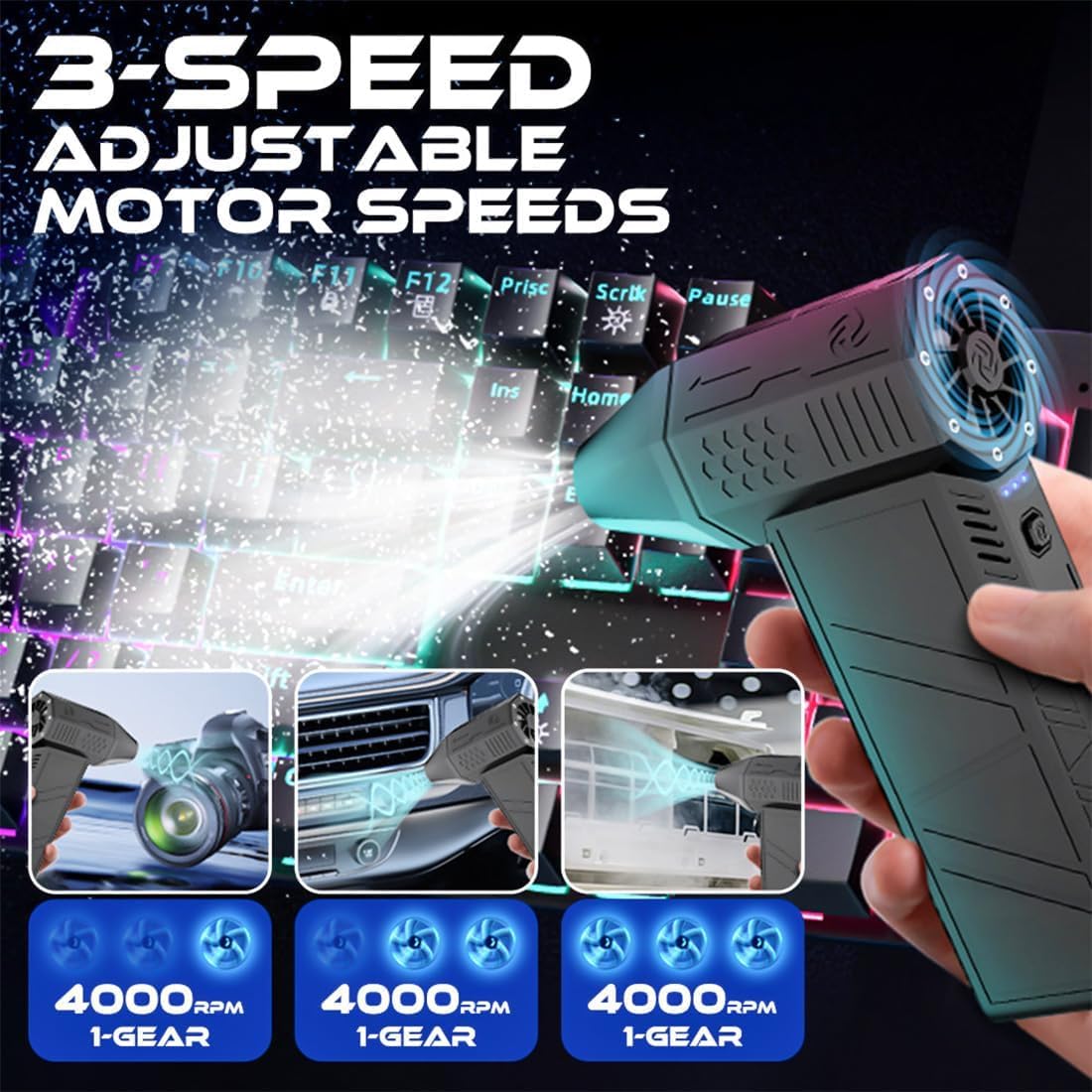 1500w Thermal Blower, 2026 Upgraded Snow Blower for Car, Windshield Antifreeze Blower 3 Gear Adjustable Turbo Blowers, for Patio Cleaning, Lawn Care and Car Dust Removal (1Set)