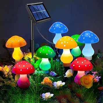 RCFINE Solar Outdoor Lights Set of 8 Solar Mushroom Lights with 8 Modes Waterproof Garden Mushroom Lamp Outside Decoration for Pathway Landscape Yard Easter Pathway Multicolor