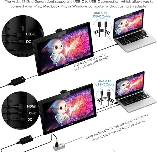 Miniatura 3 de XPPen Artist 22 2ª tableta gráfica de computadora 122% sRGB con función de inclinación, lápiz capacitivo sin batería, soporte ajustable, pantalla