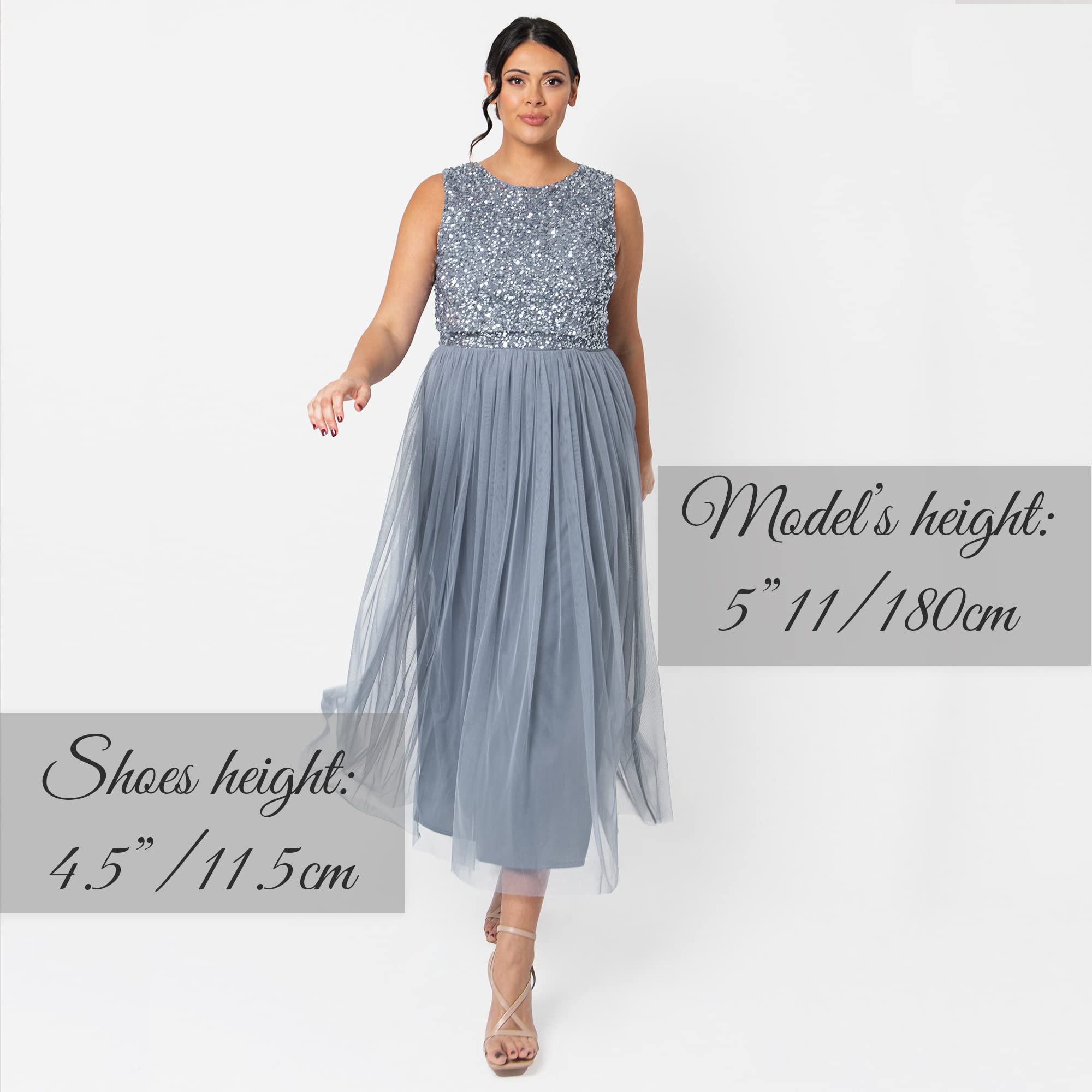 Maya Deluxe Damska sukienka Midaxi damska bez rękawów cekiny wysoka talia tiul zdobiony na wesele bal druhny, niebieski (Dusty Blue), 48