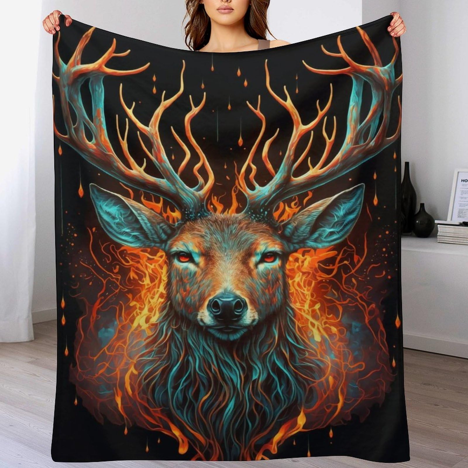 Couverture cerf contre le froid hivernal avec flanelle isolante pour lit et sofa