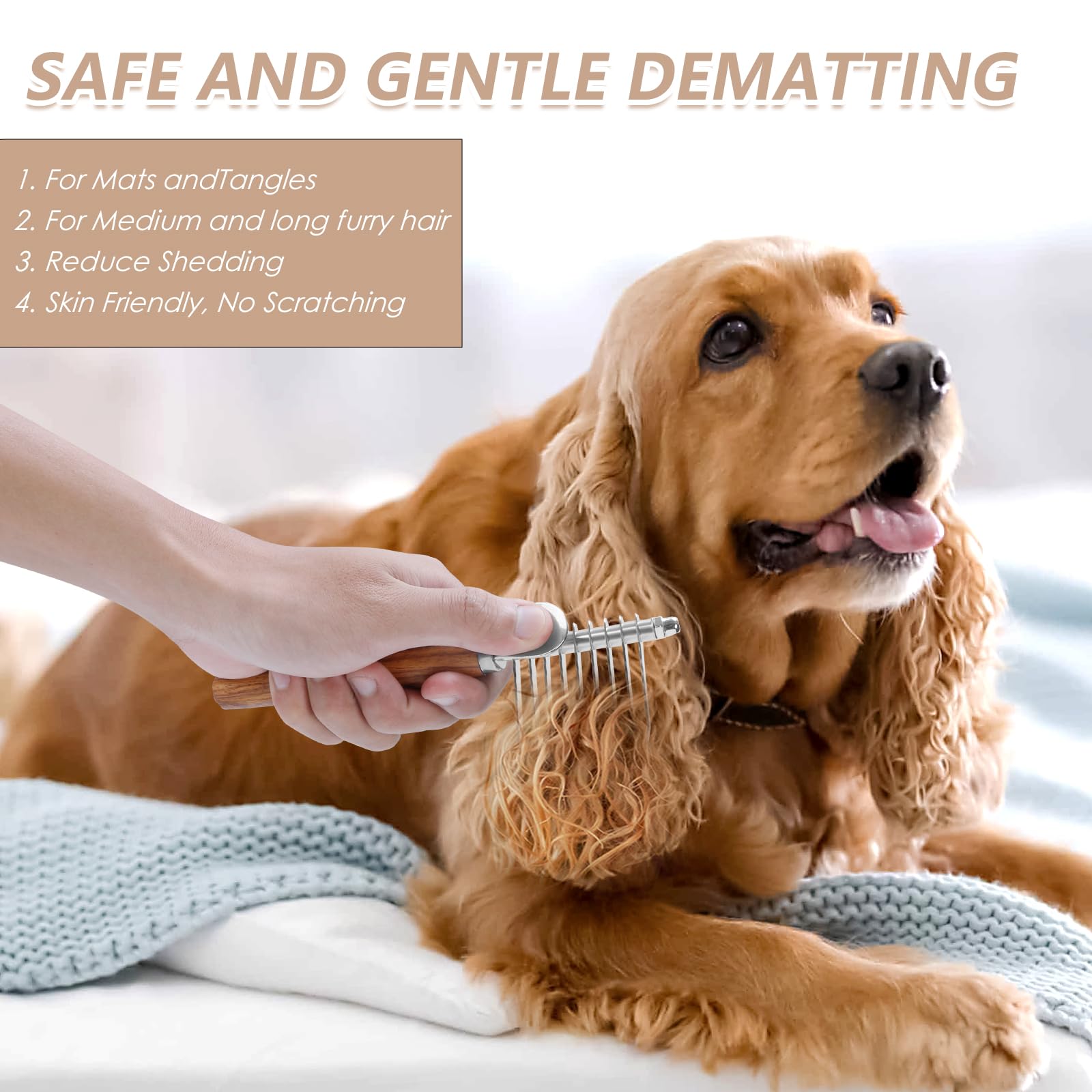 Cepillo largo para perros para caniches, garabatos dorados y gatos, kit de aseo de 3 piezas con peine para desenredar y peine para mascotas, mango de madera grande para eliminar el pelo
