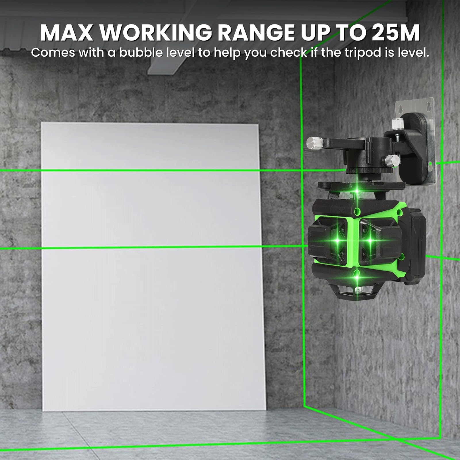 Niveau Laser Chantier Autonivelant 360° x 4 Avec trépied (Noir)