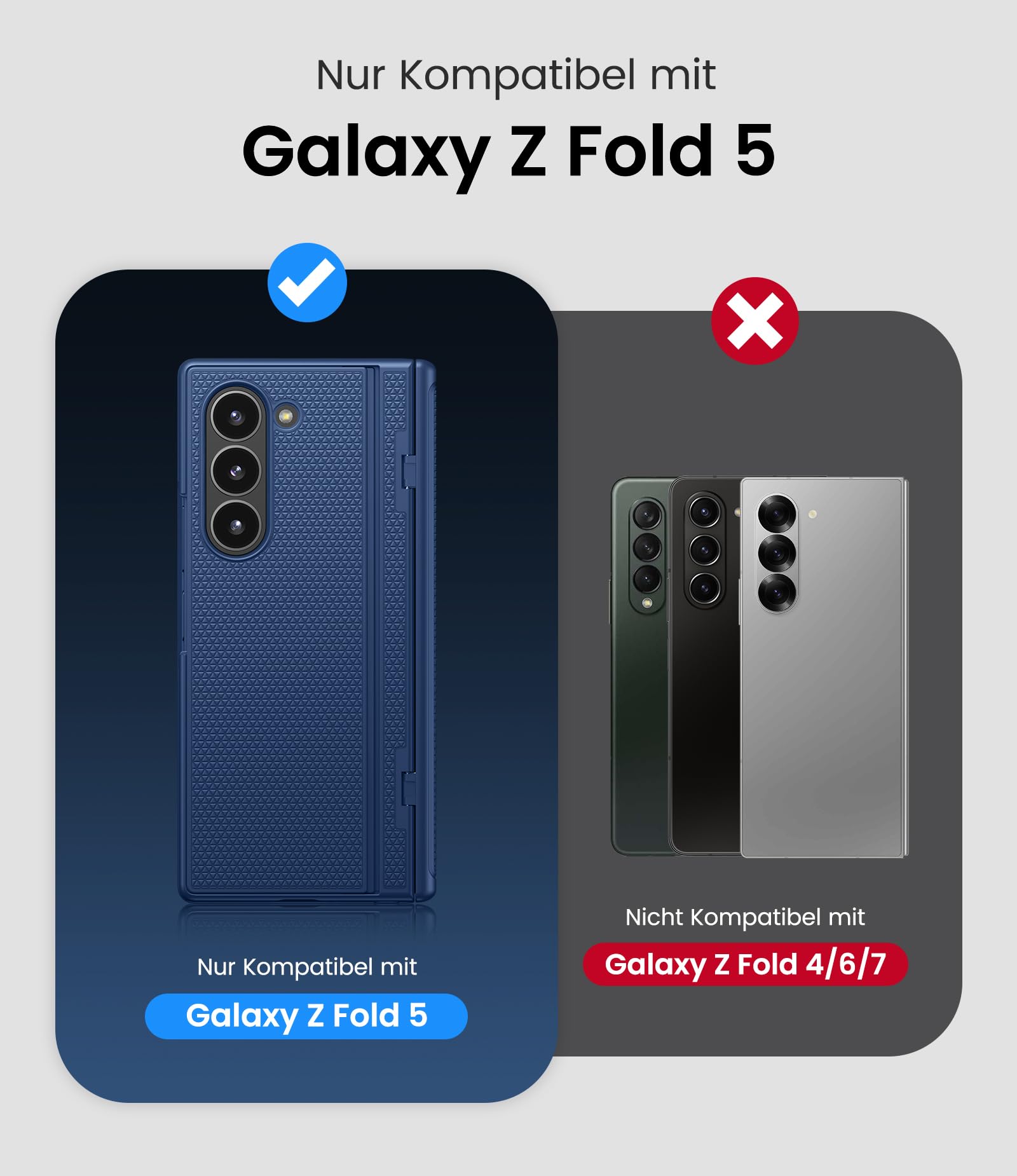 für Samsung Galaxy Z Fold 5 Hülle mit Scharnierschutz, Ständer, Blau