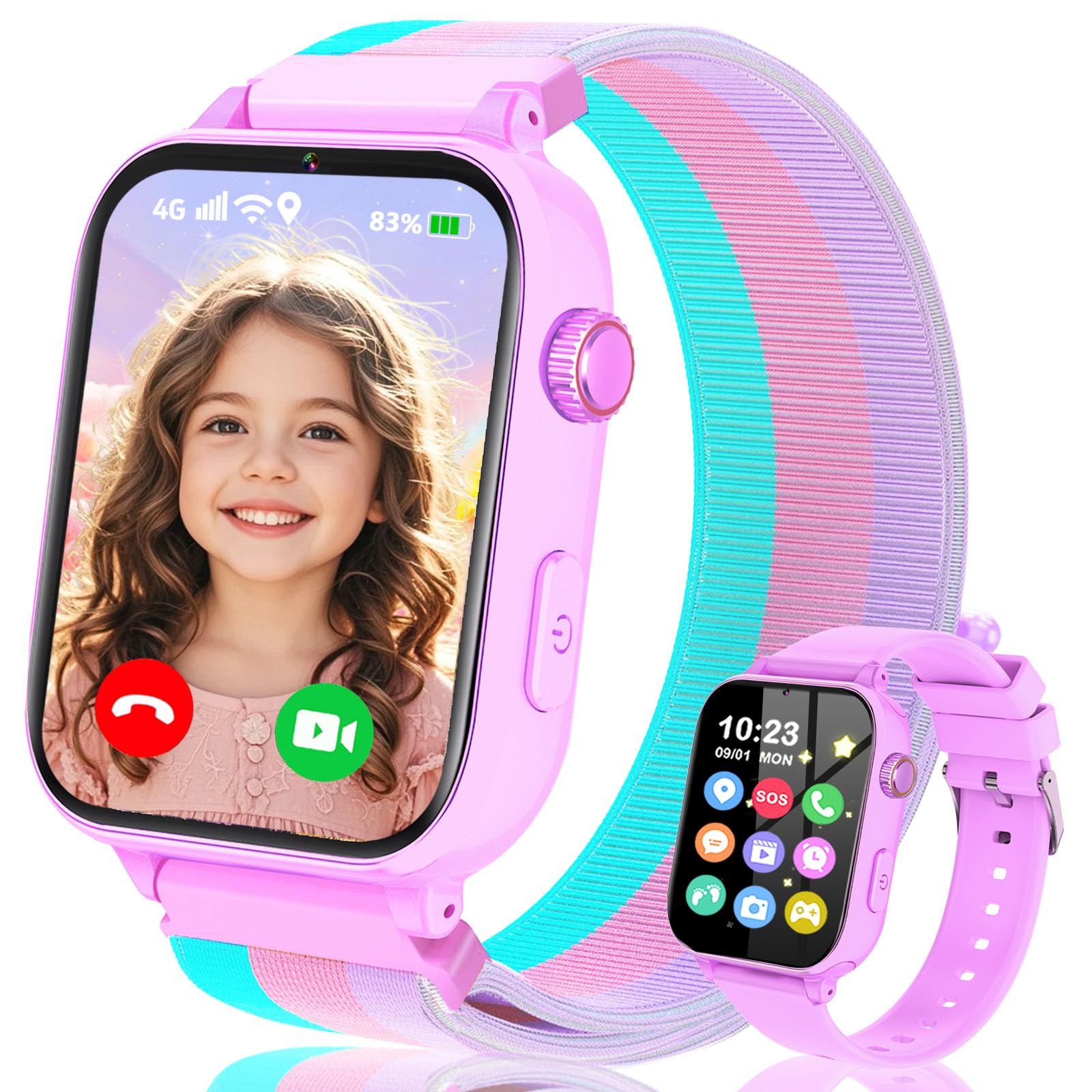 Ucani 4G Orologio Smartwatch Bambini, Orologio Intelligente con GPS, SOS, Telefono/Chat/Videochiamata, Modalità Scuola, Contapassi, Sveglia, Gioco Smart Watch Ragazza Ragazzo 4-12 Anni Regalo, Viola