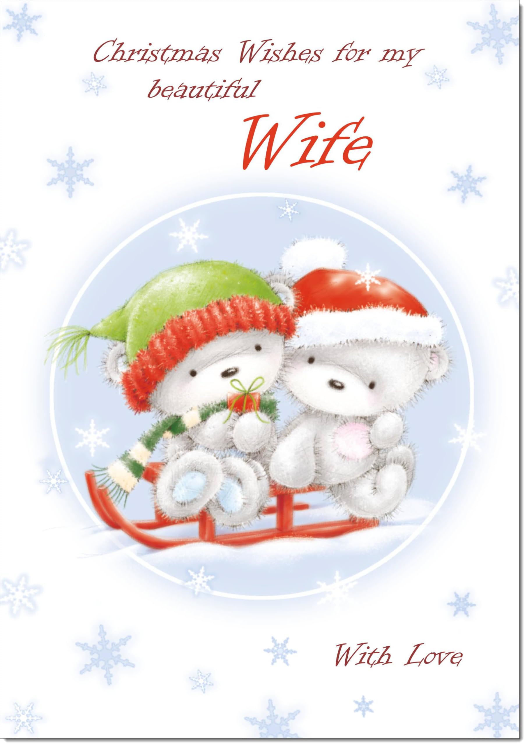 doodlecards Wife Christmas Card Cute Bears on Sled Large A4 Size Christmas Card for Wife with Plain Envelope — image 1