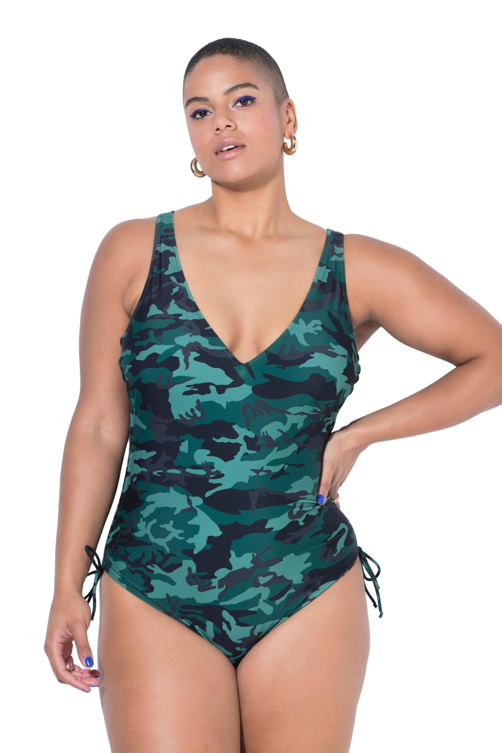 Studio Untold Damen große Größen Übergrößen Plus Size Badeanzug, Camouflage, Raffbänder, Softcups, Shaping 849005