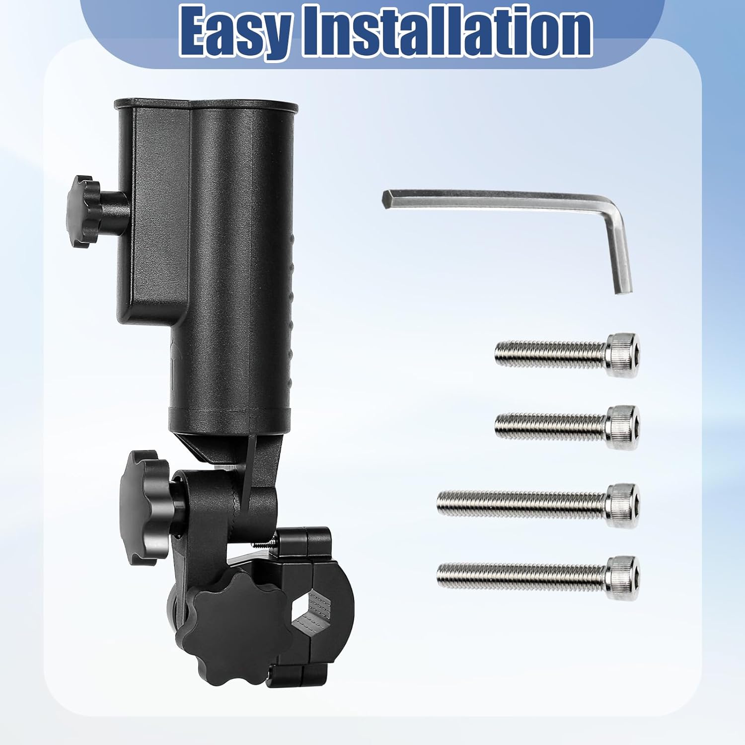 Heavy Duty Golf Push Cart Umbrella Holder, 180° Adjustable Aluminium Alloy Base Strong Windproof, Universal Umbrella Attachment Stand for Stroller, Golf Cart, Wheelchair, Bike, Beach Chair - Image 6