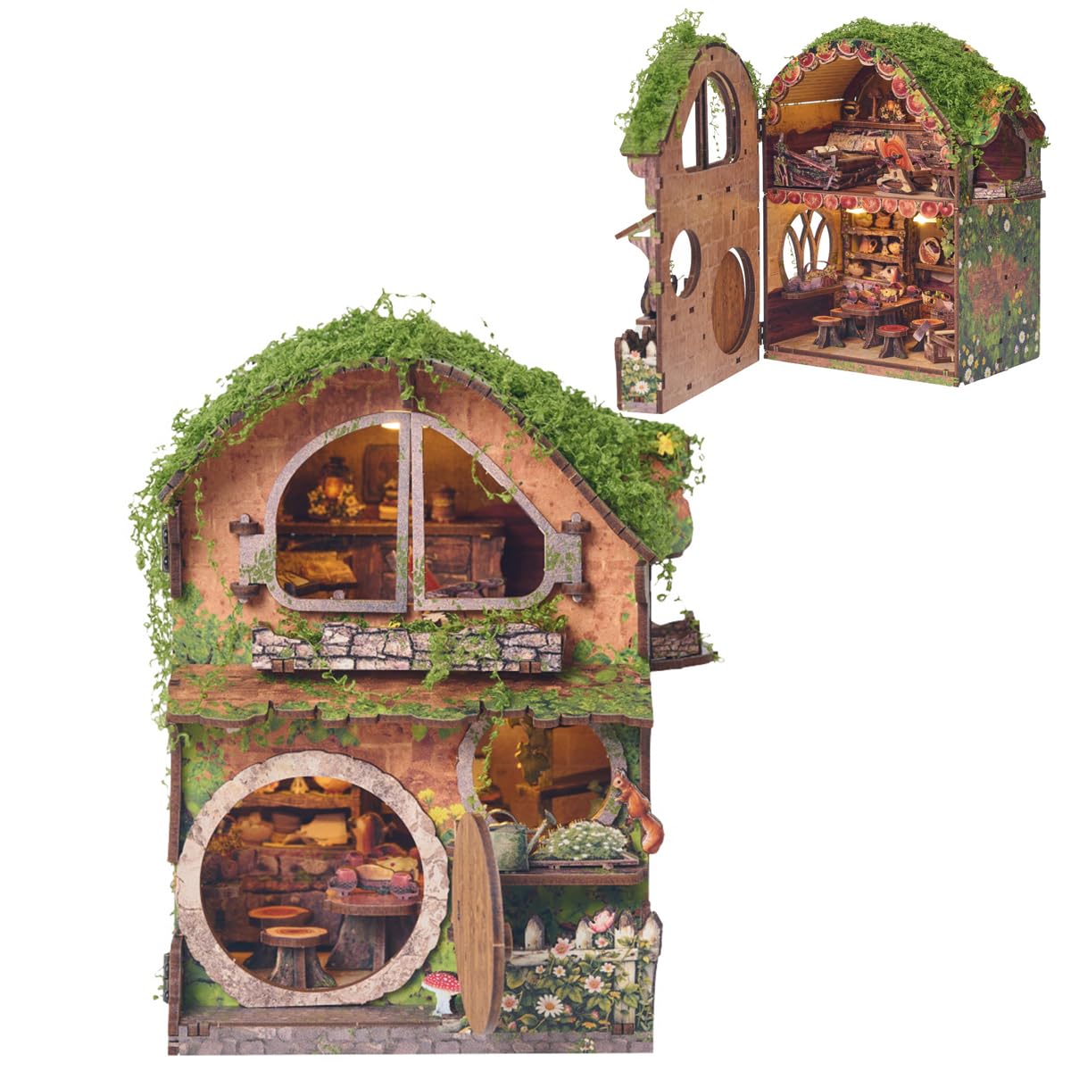 SXDMOUBK DIY Miniature Dollhouse Book Nook Kit, 3D Wooden Puzzle Bookshelf Insert, Fairy Tale Forest Cottage Theme, Craft Project