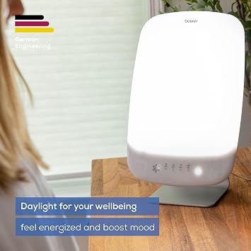 Beurer TL95 Light Therapy Lamp with 10,000 Lux, Extra Bright Lamp with Sunshine Like LED and 6 Dimmer Levels, Memory Function and Timer