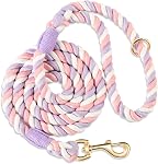 Dog Leash 5 FT Handmade Braided Cotton Rope Leashes for Small Medium and Large Dogs, New Golden Heavy Duty Metal Clasp, Colorful Macaron