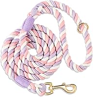 Vista 14 de Correa para perro de 5 pies hecha a mano de cuerda de algodón trenzada para perros pequeños, medianos y grandes, nuevo cierre de metal dorado