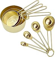 Vista 1 de Juego de 8 tazas y cucharas medidoras doradas de acero inoxidable, 4 tazas medidoras y 4 cucharas medidoras para cocinar