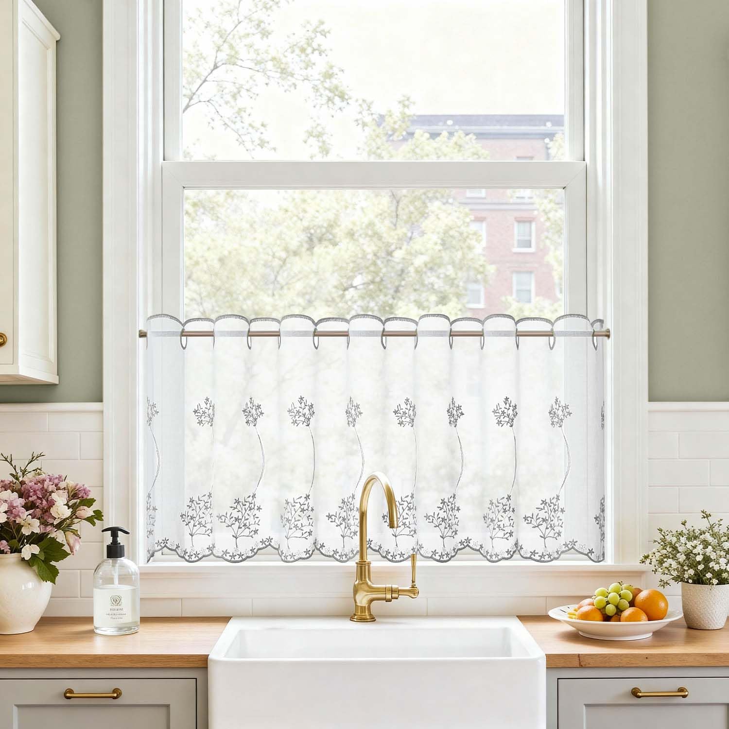 TOPICK Scheibengardine Küche lichtdurchlässig Bistrogardine Wohnzimmer modern Küchengardinen Gardine Schals Fensterschal Kurzgardine für Küche Küchenfenster Landhausstil