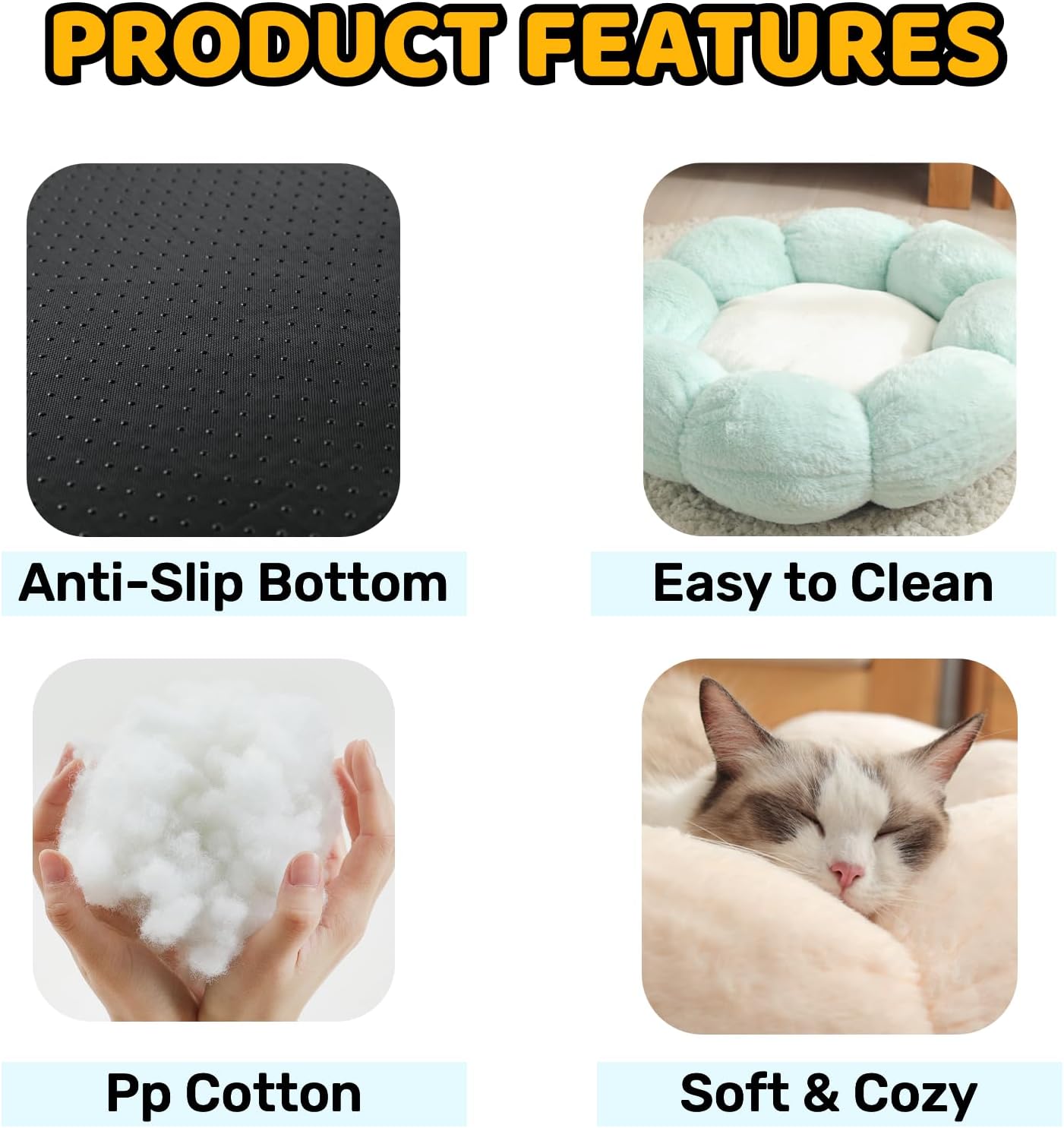 Cute Flower Plush Cat Bed Round Fluffy Kawaii Pet Mat Warm Cozy Cuddler Joint-Relief Washable (Medium 16 x 16 inch, Grey)