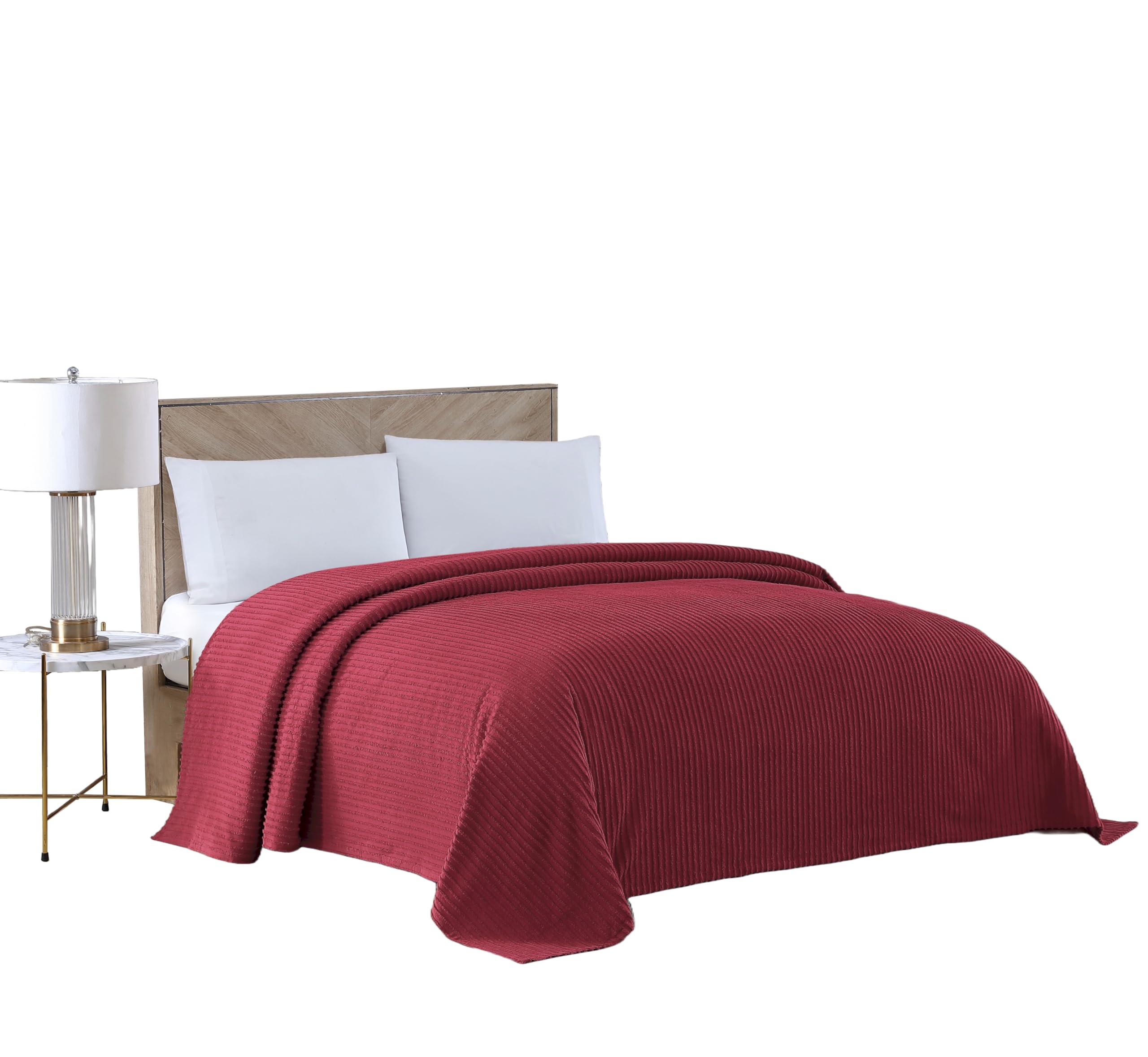 Beatrice Home Fashions Twin Channel Chenille Bedspread, Burgundy