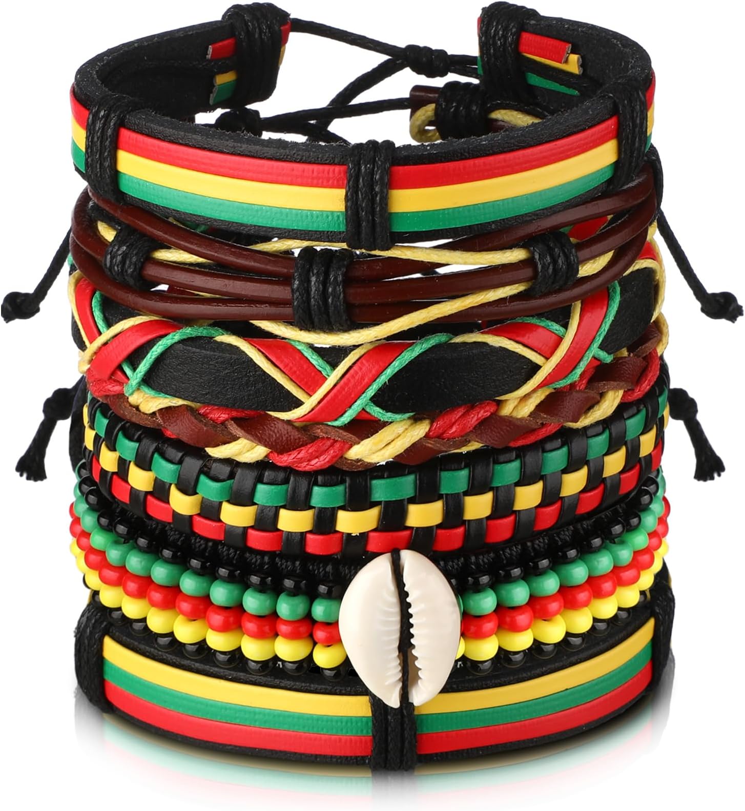 7 Pcs African Beaded Bracelet Adjustable Jamaica Jewelry Multi Layer Ethnic Tribal Braided Bracelet Men Women