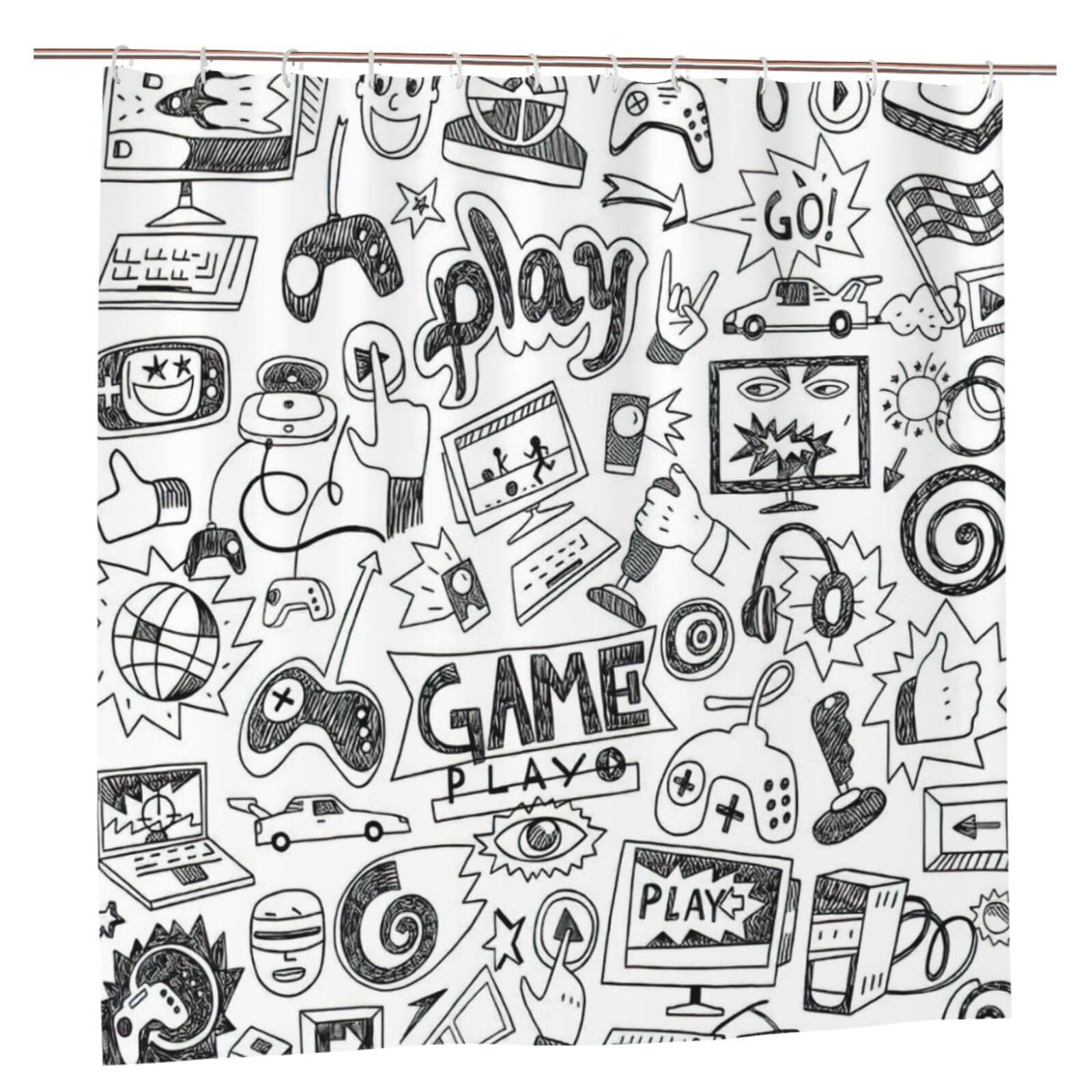 Rideau de douche imprimé jeu polyester monochrome 183x183cm imperméable