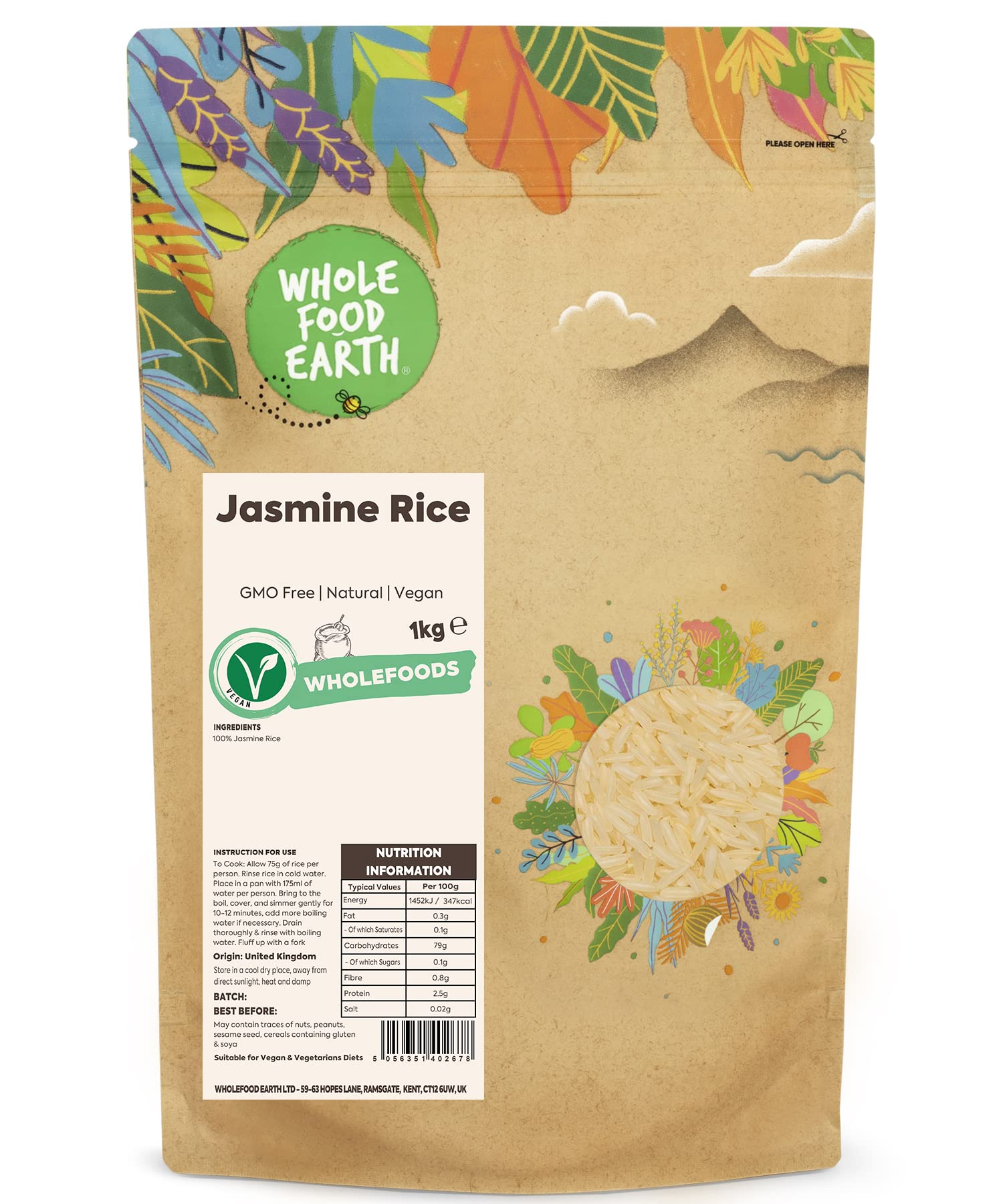Wholefood Earth Jasmine Rice 1 kg | GMO Free | Natural