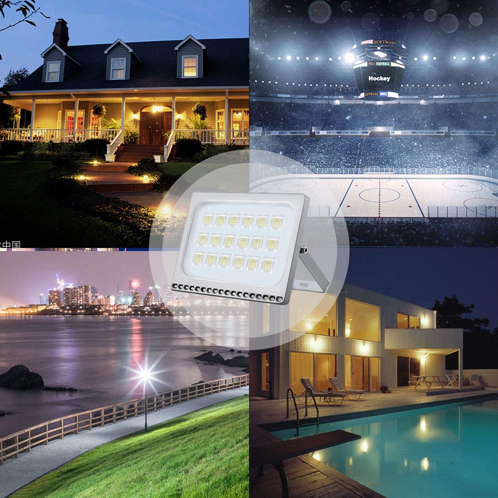 papasbox Proiettore LED Esterno 100W, 10000LM Luce Bianca Fredda 6500K, IP65 Impermeabile Faretto LED con Spina, Super Brillante per Giardino, Terrazza, Fabbrica, Parcheggio, Cantiere