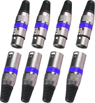 MAD OWL DMX Sinyal Kablosu veya Ses Mikseri Mikrofon Konekt r  i in 3-pin XLR Kablo Konekt r  Erkek ve Di i Metal Kabuk 4 Tak m Mavi