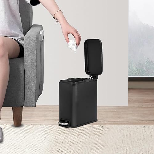 Miniatura 23 de FDW Cubo de basura pequeño de 1.3 galones de acero inoxidable para baño, con pedal, tapa interior de plástico extraíble para el hogar, cocina