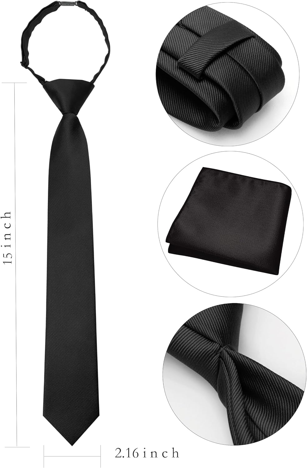 JEMYGINS Solid Color Boys Tie and Pocket Square Set Pre-tied Adjustable Kids Necktie for Age 8-12 Wedding Graduation - Image 2