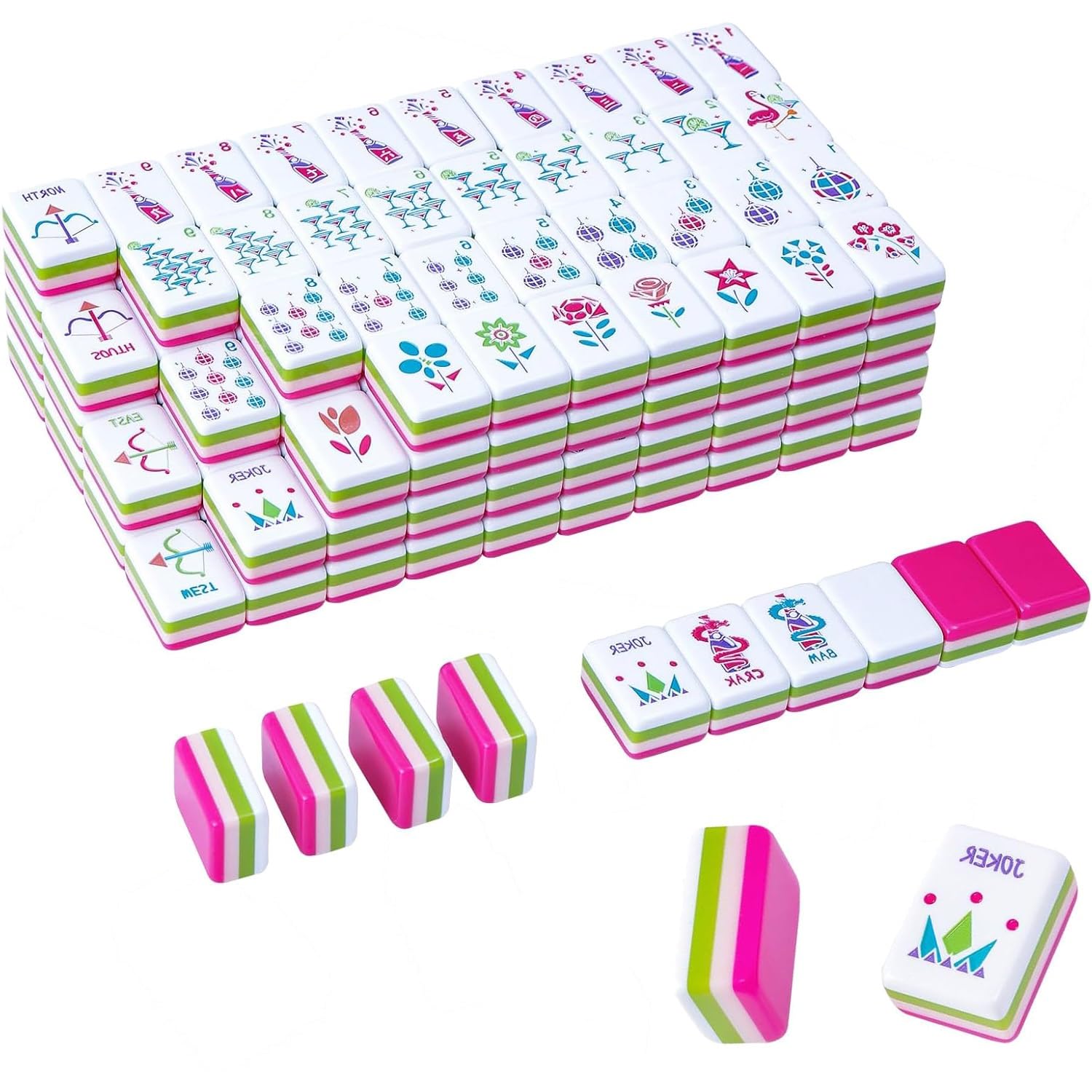 Zestaw płytek mahjong, 4 warstwy 160 akrylowych płytek mahjong Premium American Heritage, przenośna gra podróżna, do gry w mahjong, wieczory gier