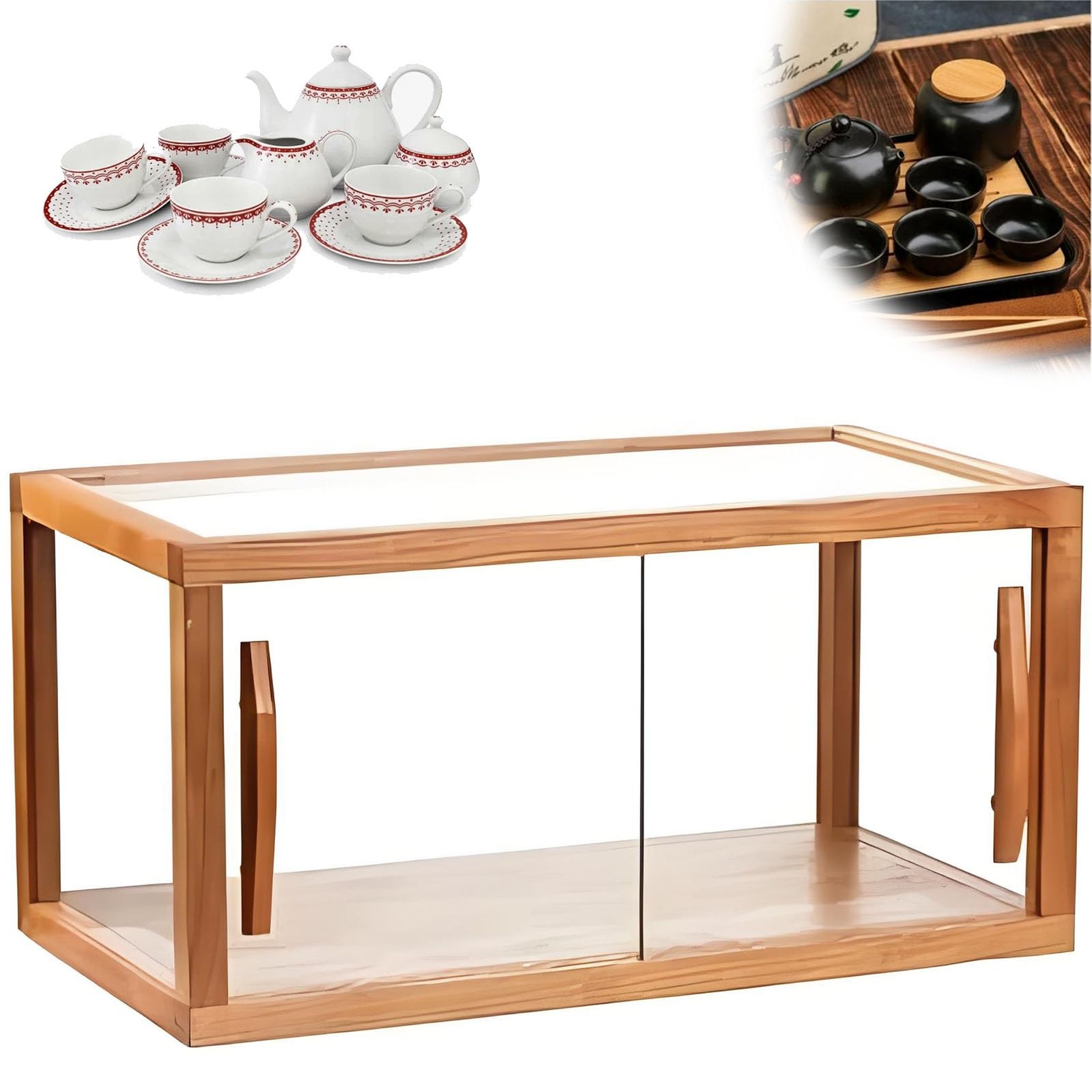 Vetrina espositiva per pane trasparente regolabile, vetrina espositiva da banco in legno con ante in vetro, vetrina espositiva per pasticceria in legno, adatta per panetterie e bar.(A,Single-Layer)