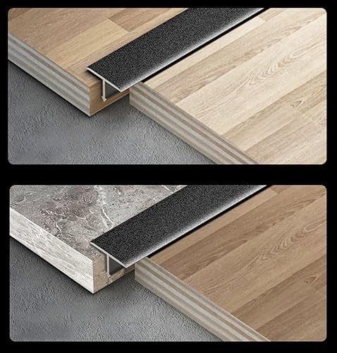 Miniatura 2 de SUBECO Tira de transición de piso en forma de T de madera a azulejo, respaldo al vacío de aleación de aluminio, tira de junta de piso de alfombra
