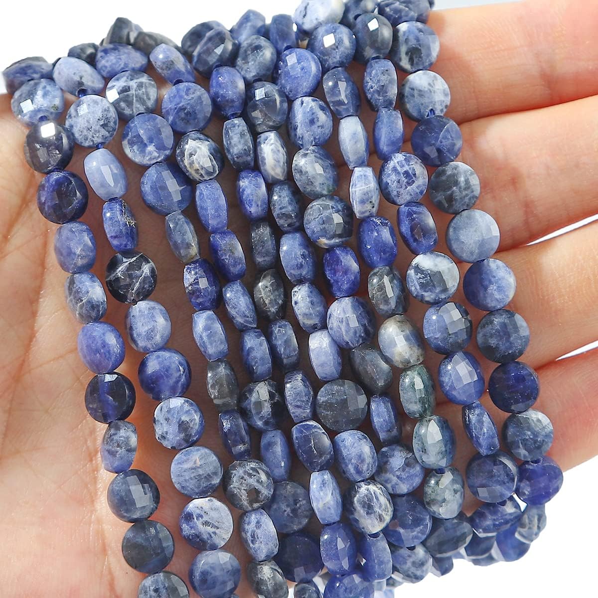 Natural Blue Sodalite Beads 6x4mm 60pcs Faceted Flat Round Loose Semi Gemstone Beads for Jewelry Making Design Blue Sodalite 6x4mm