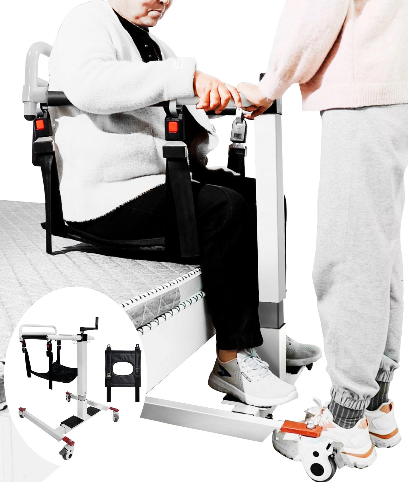 Patient Lift Transfer Chair for Home, Height/Width Adjustable, 4 in 1 Portable Transfer Wheelchair for Adults, Elderly, or Senior Living, Bed to Toilet Transfer Chair, Easy to Use