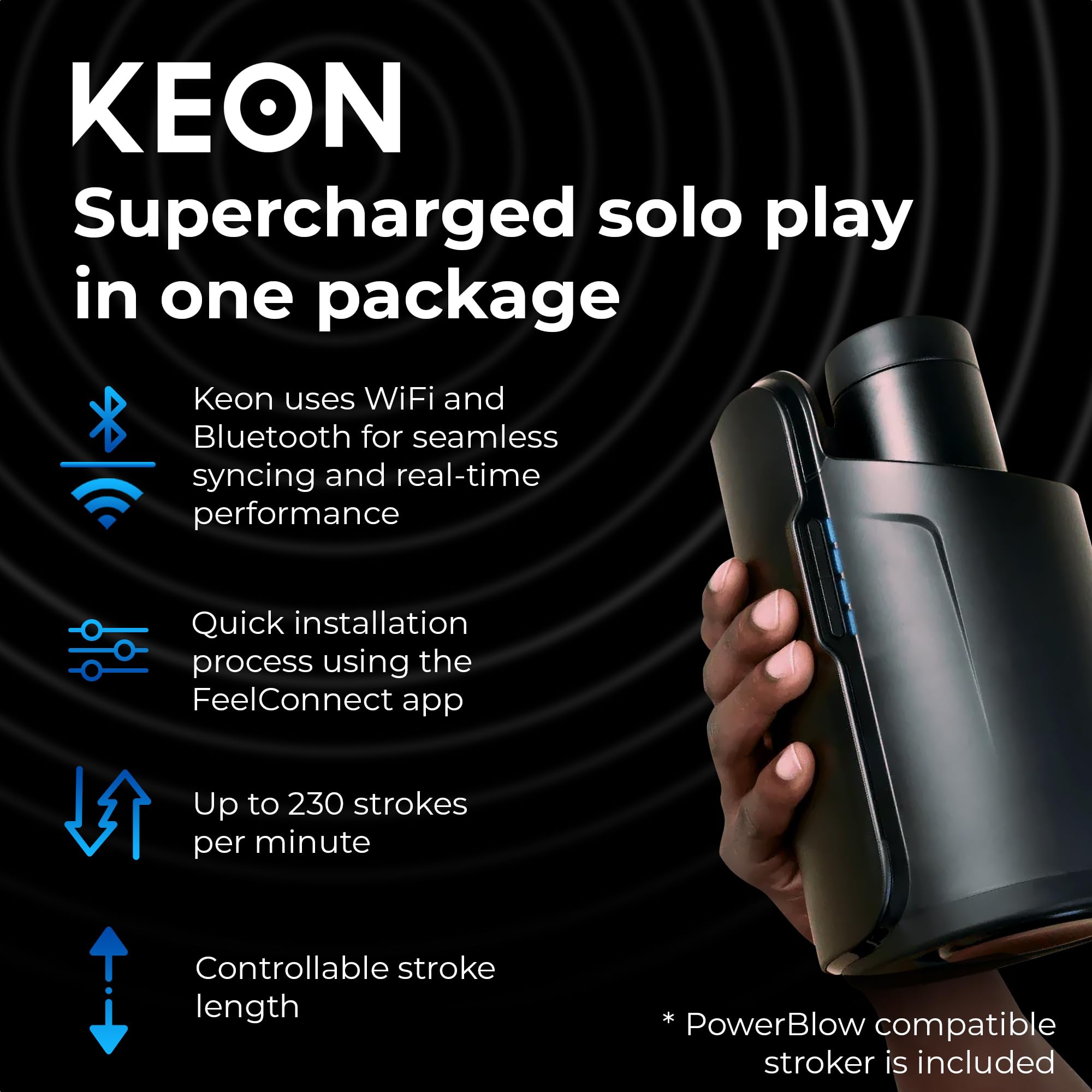 KIIROO Keon Masturbatore Automatico Maschile con Guaina Stroker – Controllo tramite App – Fino a 230 Movimenti al Minuto – Design a Mani Libere – Compatibile Wi-Fi