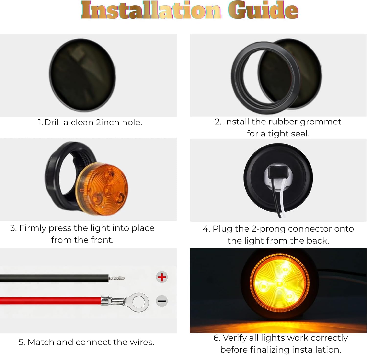 KOMAS 10Pack(5 Amber + 5 Red) 2" LED round Trailer Side Marker Light Grommet Flush Mount 4LED, Sealed 2 inch Round Clearance Lights with Reflex Lens for Truck RV Camper, IP67 Waterproof, 12V