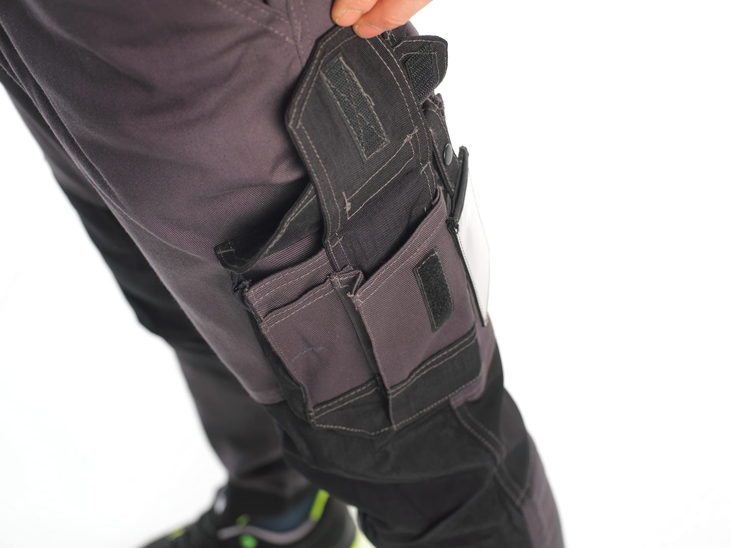 Bitco GARONE Pantalón de Trabajo Extensible para Rodilleras, Color Gris y Negro, Resistente al Agua y al Aceite, con Refuerzo de Cordura®, Bolsillos para Rodilleras, Bolsillos de Utilidad