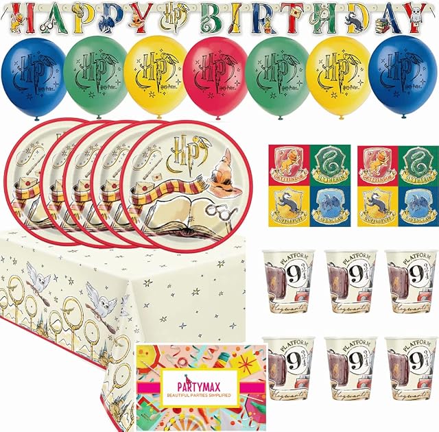 Partymax Harry Potter Party Pack for 16 Guests -Harry Potter Decorations Kit | Harry Potter Birthday Party Supplies | With Harry Potter Balloons, Table Cover, Banner, Dinner Plates, Napkins and Cups