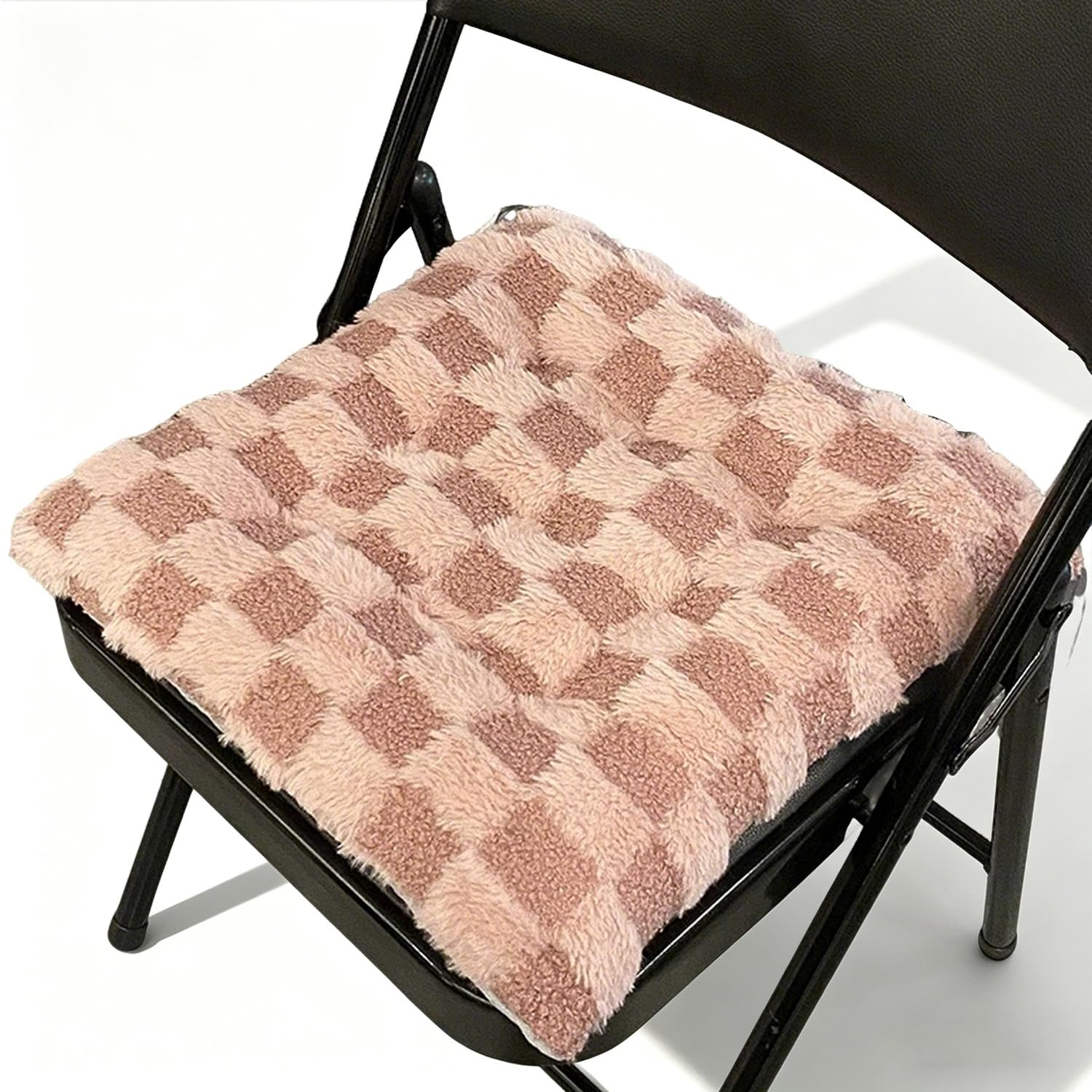 Coussin de siège rose en fausse fourrure lot de 2 galettes de chaise 40x40 antidérapantes