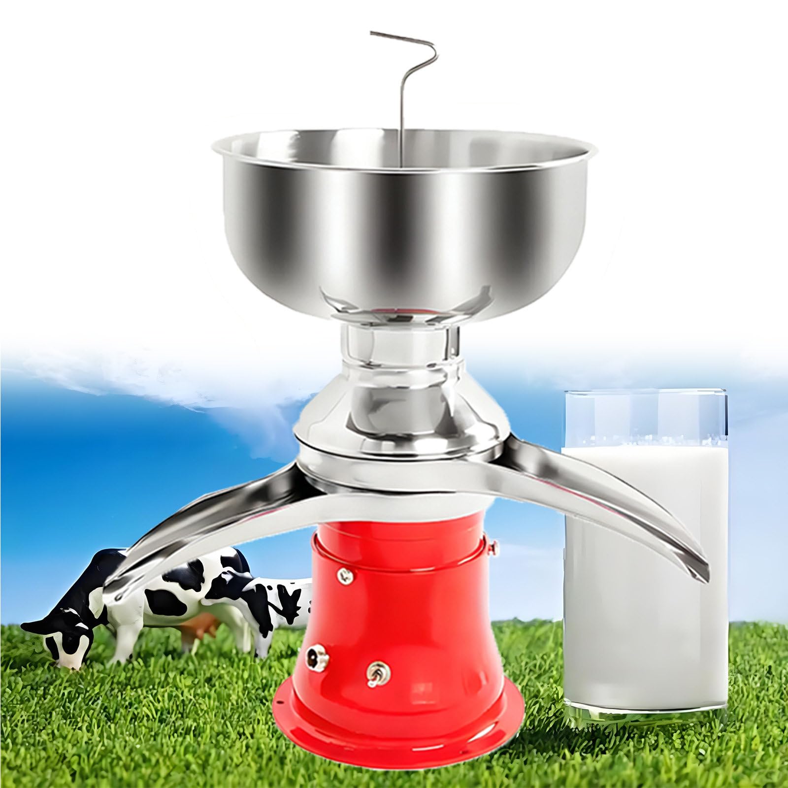 Separador eléctrico de crema de leche, espumador centrífugo de acero inoxidable 10500 RPM, 50 l/h para uso en granja y hogar, grosor de crema ajustable, fácil de limpiar