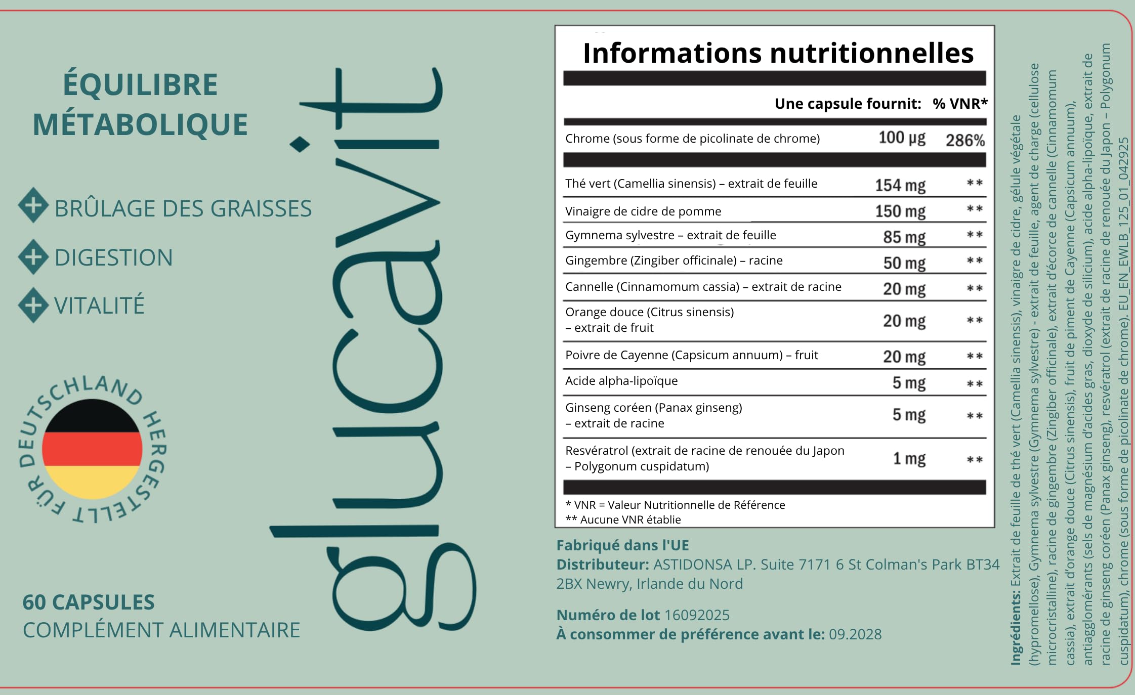 Glucavit – Nahrungsergänzung mit 11 essenziellen Nährstoffen | Vitamine & Mineralstoffe für Energie, Vitalität & Wohlbefinden. 60 Kapseln. (3)