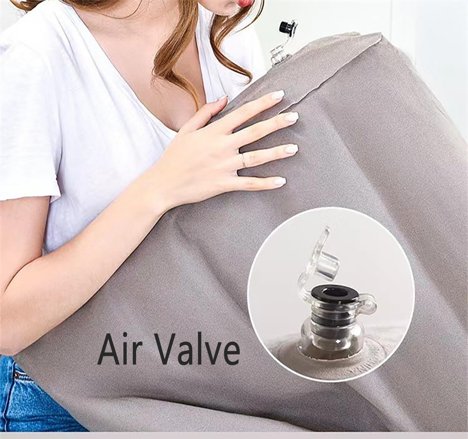 cuña antireflujo adulto Almohada de cuña inflable gris, almohada de cuña de viaje con válvula de aire fácil de transportar, elevación de piernas/soporte de rodilla, soporte de cuello, bomba de globo