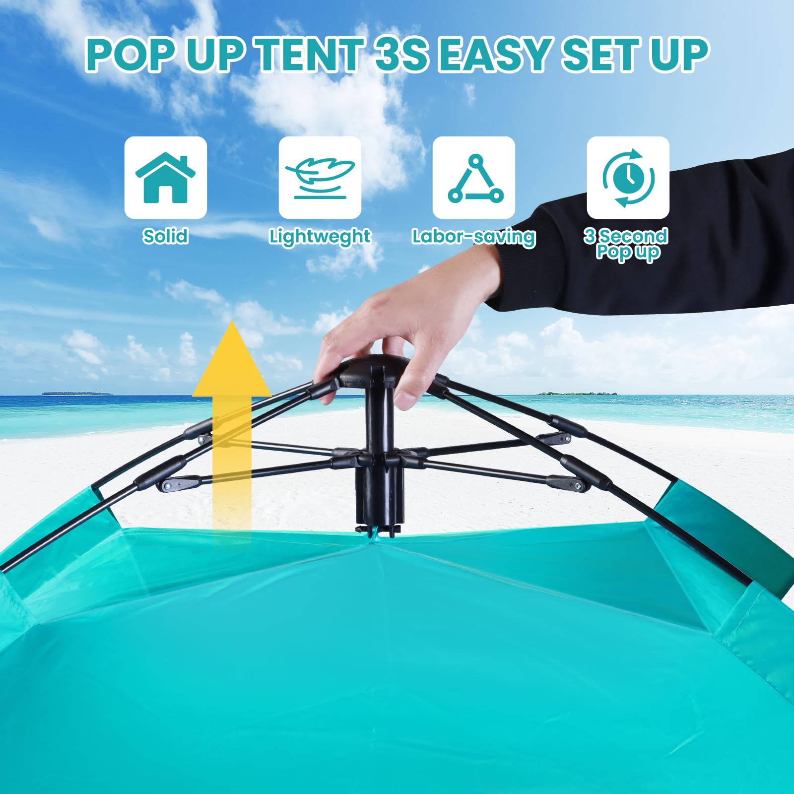 WARMTUYO Tienda de Playa Pop Up | Tienda Playa Instantánea en 3 Segundos para 3-4 Personas, Protección UV50+, Resistente al Viento, Ligera y Portátil para Playa y Camping