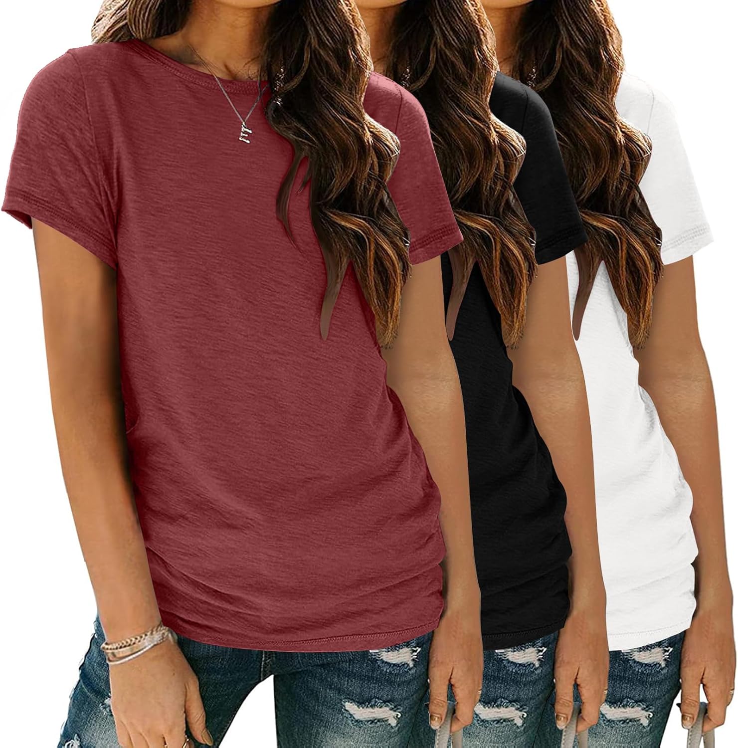 Zeagoo Womens 3 Pack Tshirts for Women Short Sleeve Shirt Crewneck Basic Tee Summer Tops Lightweight Plain Workout Clothes