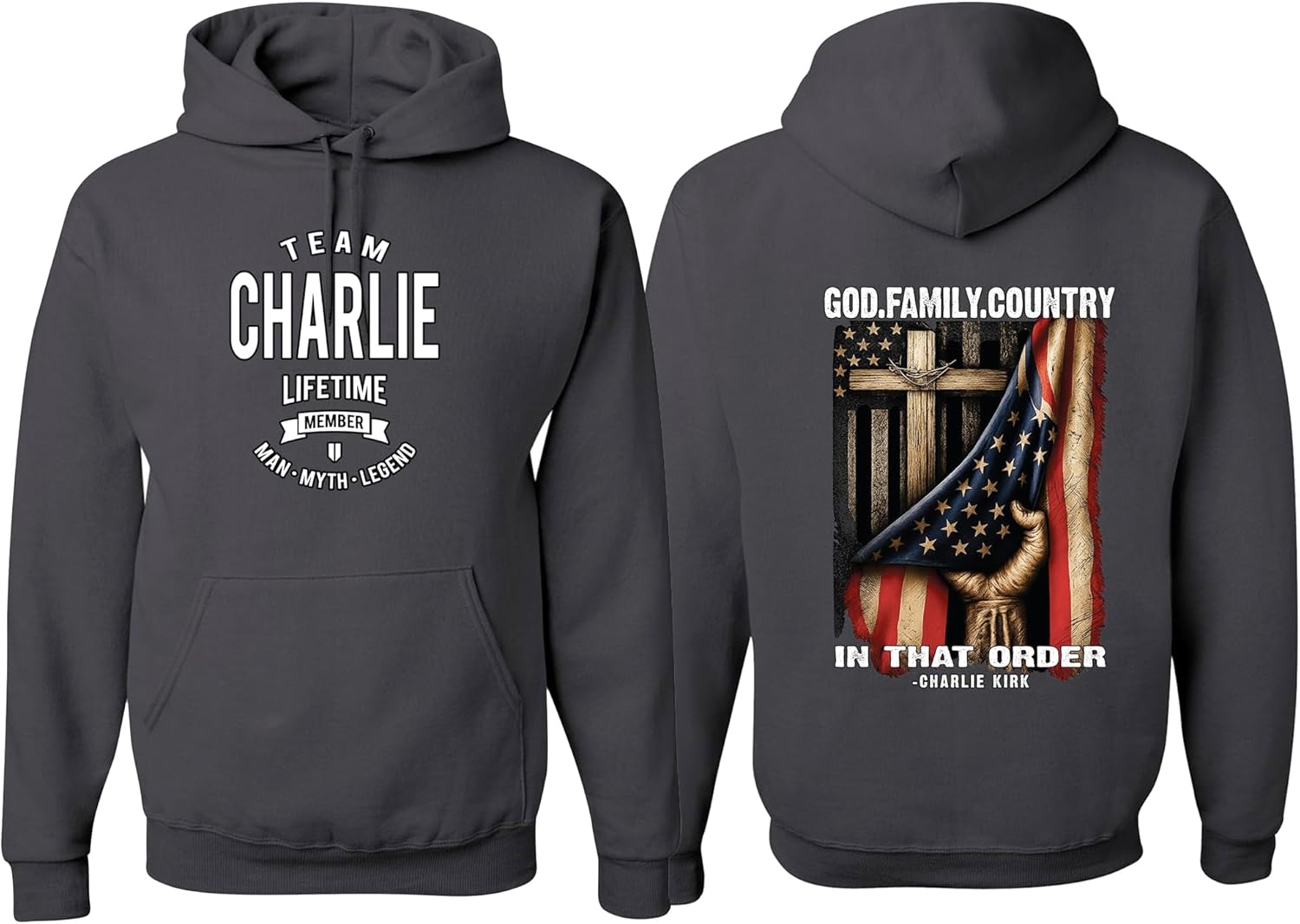wild custom apparel Charlie Kirk Man Myth Legend Front & Back God Family Country Order Sweatshirt Hoodies