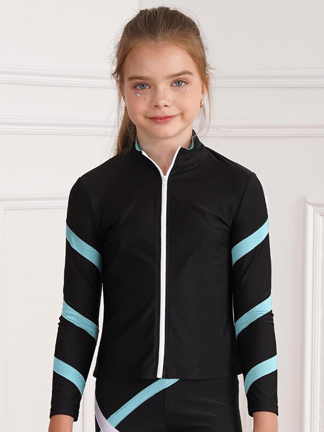 Hansber Kids Girls Jacket Sweatshirt Quick Dry Long Sleeve Gym Track Jacket Running Figure Ice Skating Jackets T-Shirts