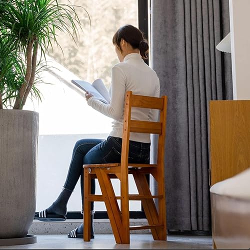 Miniatura 4 de Escalera plegable de 4 niveles, silla plegable de madera 3 en 1, taburete portátil multifunción con capacidad de 265 libras, estante de exhibición
